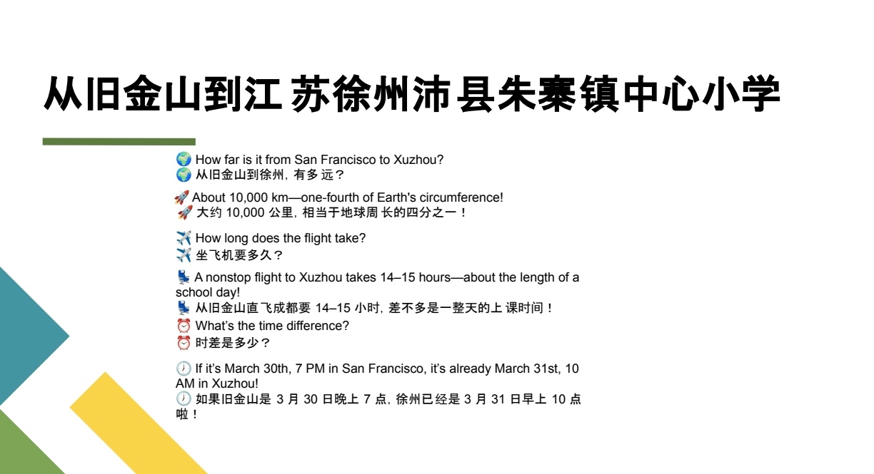 欣欣空中连线—— 从旧金山到江苏徐州沛县朱寨镇中心小学| 欣欣教育基金会